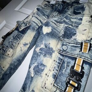FWRD Denim Youth Size 10 Stacked Distressed Jeans Kids Slim Fit Cargo Bleached